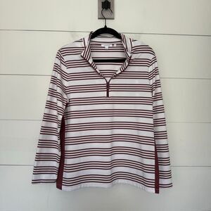 Chico’s Women’s 2 White Red Striped Pullover 1/4 Zip